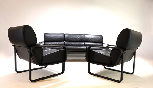 Drabert Lobbytop Leather Living Room Set Sofa / Armchair By Otto Zapf, 1979