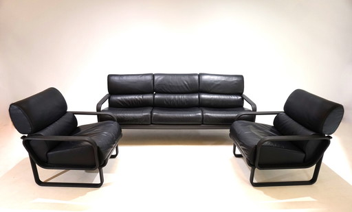 Drabert Lobbytop leather living room set sofa / armchair by Otto Zapf, 1979