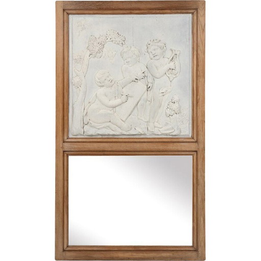 Trumeau d'epoca in legno raffigurante un'allegoria delle arti, Francia