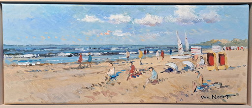 A. van Noort - Beach with yellow bathing chairs