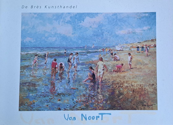 Image 1 of A. van Noort - Beach with yellow bathing chairs