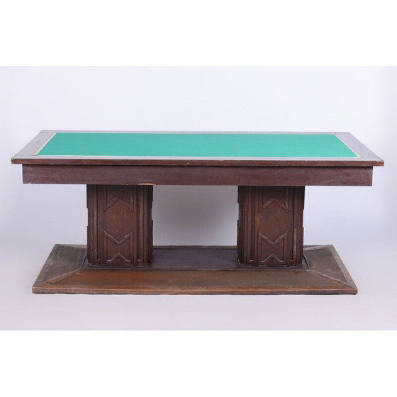Image 1 of Vintage Art Deco dining table in oak and copper veneer, Czechoslovakia 1930