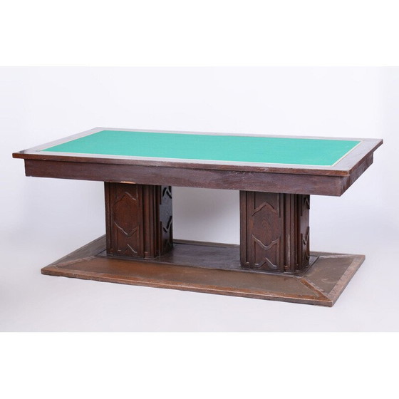 Image 1 of Vintage Art Deco dining table in oak and copper veneer, Czechoslovakia 1930