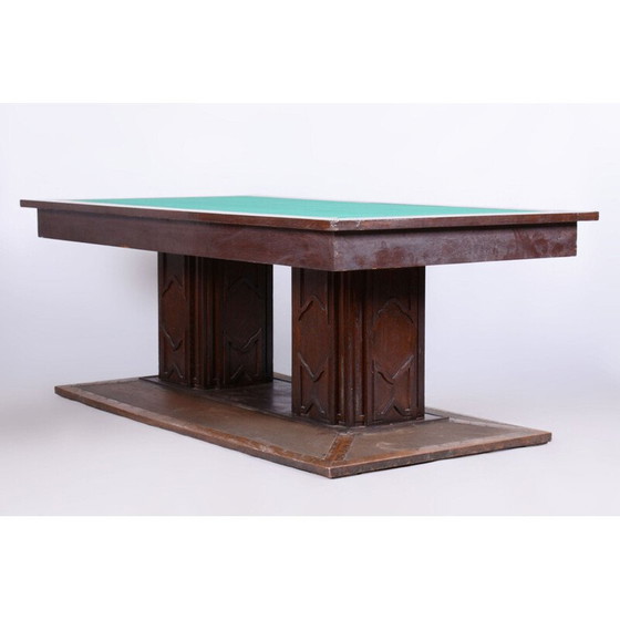 Image 1 of Vintage Art Deco dining table in oak and copper veneer, Czechoslovakia 1930