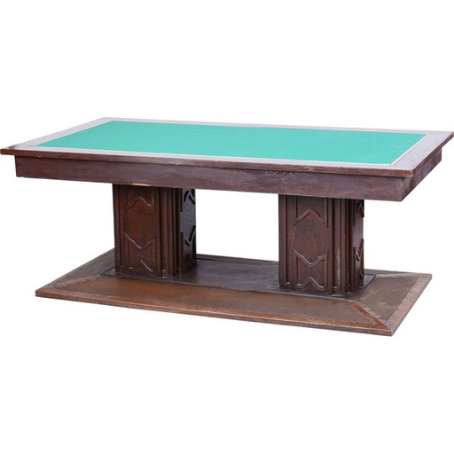 Vintage Art Deco dining table in oak and copper veneer, Czechoslovakia 1930