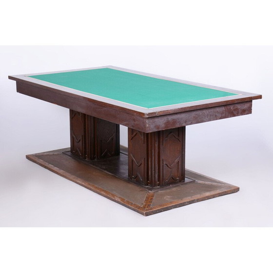 Image 1 of Vintage Art Deco dining table in oak and copper veneer, Czechoslovakia 1930