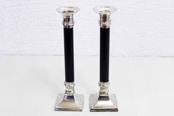 Image 1 of Pair of lucite and silver metal candlesticks by Estrid Ericson produced by Svenskt Tenn Stockholm, 1960