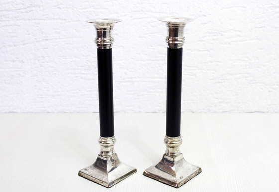 Image 1 of Pair of lucite and silver metal candlesticks by Estrid Ericson produced by Svenskt Tenn Stockholm, 1960