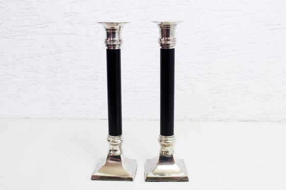 Image 1 of Pair of lucite and silver metal candlesticks by Estrid Ericson produced by Svenskt Tenn Stockholm, 1960