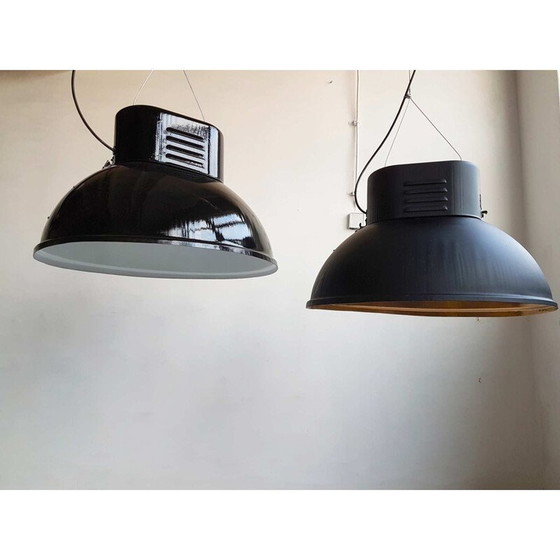 Image 1 of Vintage industrial factory OPR-2 lamp in black iron 1960s