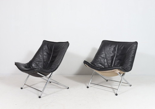 Set of 2 folding leather armchairs by Teun Van Zanten for Molinari, Italy, 1970s