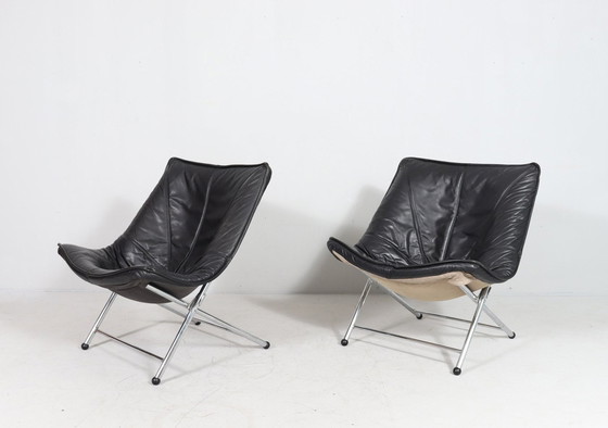 Image 1 of Set of 2 folding leather armchairs by Teun Van Zanten for Molinari, Italy, 1970s