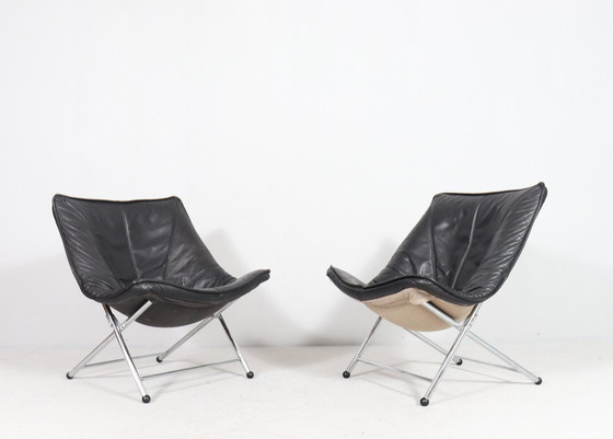 Image 1 of Set of 2 folding leather armchairs by Teun Van Zanten for Molinari, Italy, 1970s