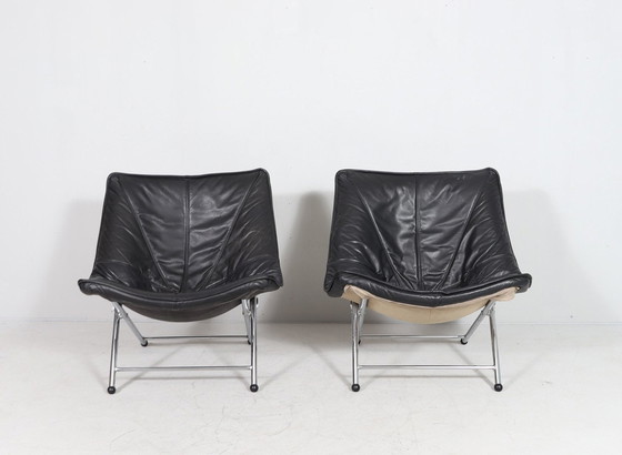 Image 1 of Set of 2 folding leather armchairs by Teun Van Zanten for Molinari, Italy, 1970s