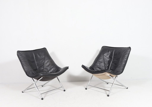 Set of 2 folding leather armchairs by Teun Van Zanten for Molinari, Italy, 1970s