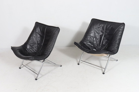 Image 1 of Set of 2 folding leather armchairs by Teun Van Zanten for Molinari, Italy, 1970s