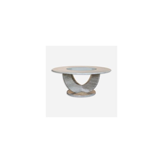 Image 1 of Round vintage coffee table in travertine and glass, Italy 1970