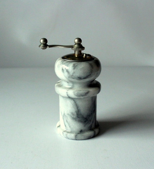 Pepper mill with crank - Marble, metal - Vintage