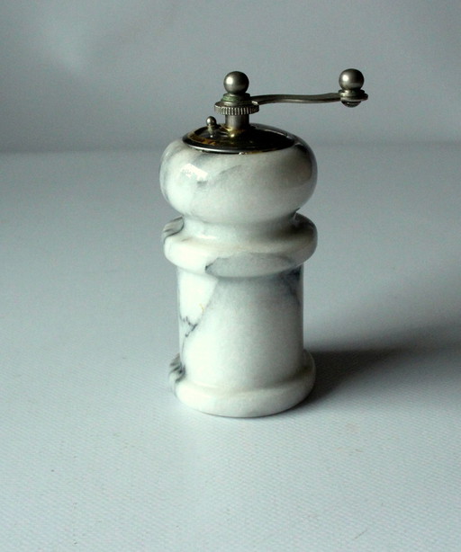 Pepper mill with crank - Marble, metal - Vintage