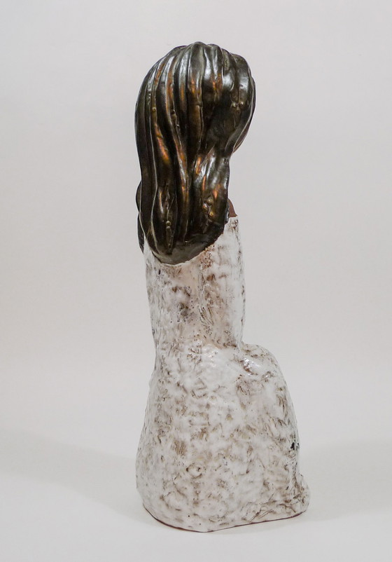 Image 1 of Sculpture femme et fleur en céramique faite à la main par Rogier Vandeweghe pour Perignem, Belgique, années 1960