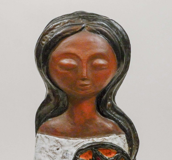 Image 1 of Sculpture femme et fleur en céramique faite à la main par Rogier Vandeweghe pour Perignem, Belgique, années 1960