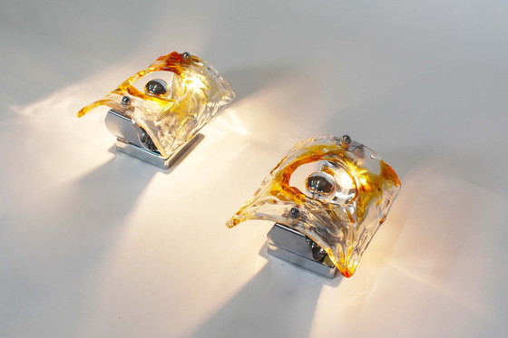 Image 1 of 2x Vintage glass Italian wall lamps