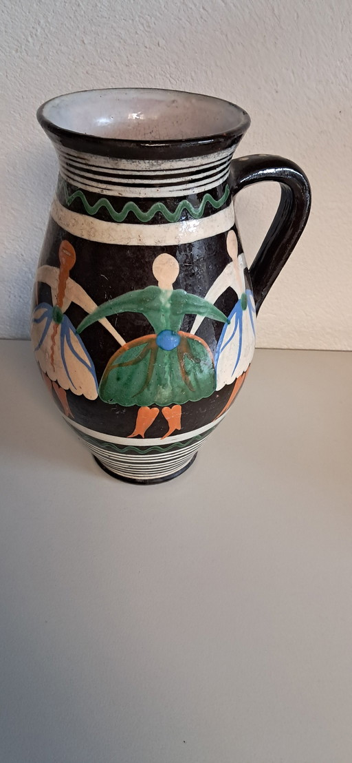 Hand-painted old jug with Artdeco motif!