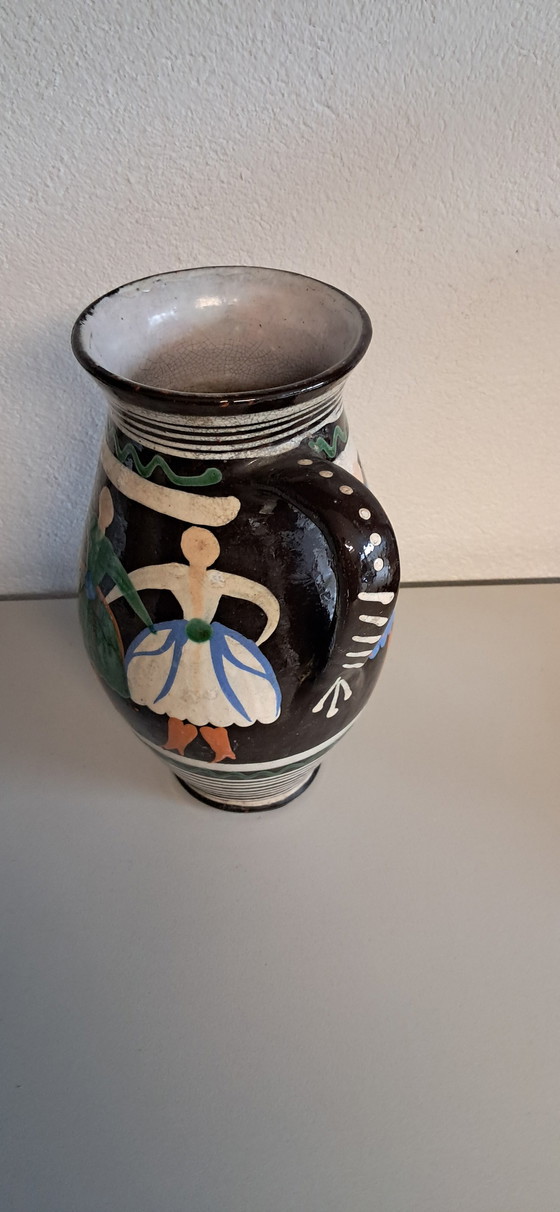 Image 1 of Hand-painted old jug with Artdeco motif!