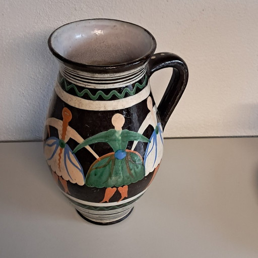 Hand-painted old jug with Artdeco motif!