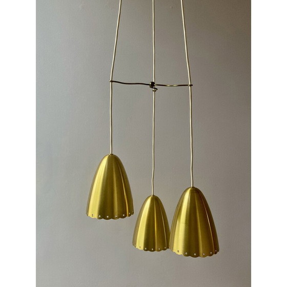 Image 1 of Set di 3 lampade a sospensione vintage in ottone, Danimarca 1960
