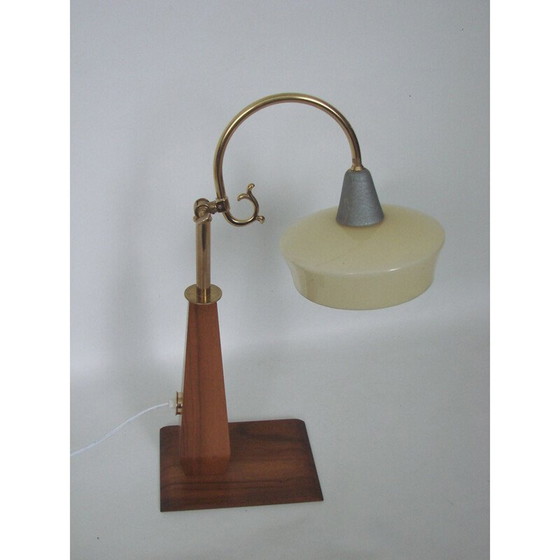 Image 1 of Lampada vintage art déco in legno, ottone e vetro, 1960