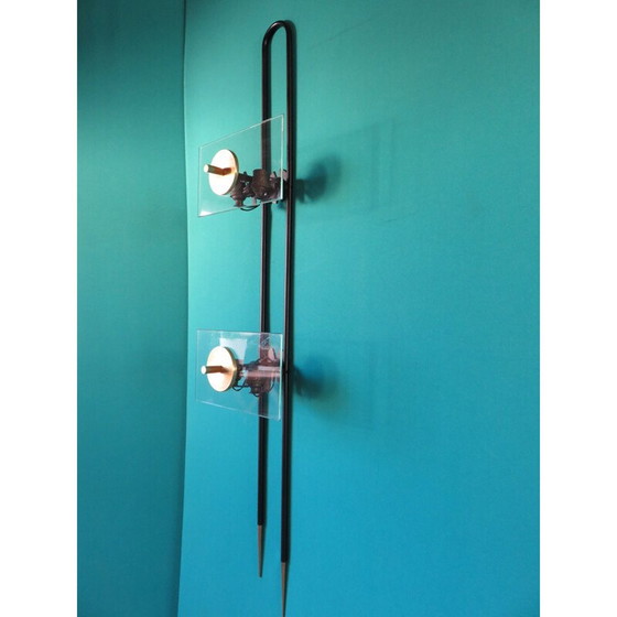 Image 1 of Vintage black lacquered metal and brass wall lamp for Arteluce, 1950