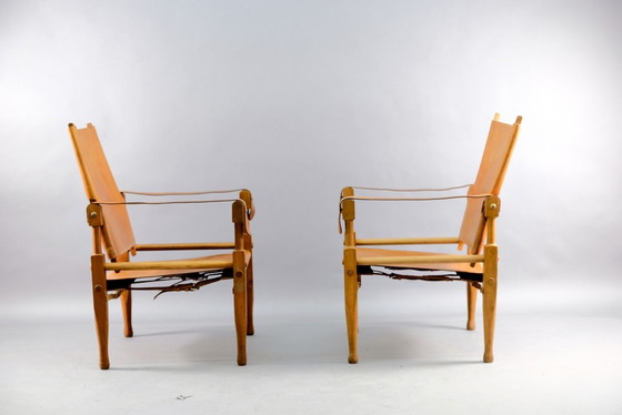 Image 1 of Vintage Cognac Leather Safari Lounge Chairs by Wilhelm Kienzle for Wohnbedarf, Set of 2