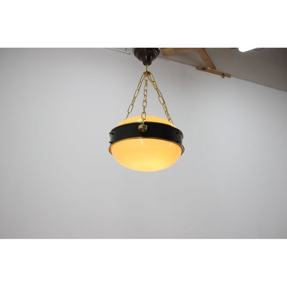 Image 1 of Pair of vintage brass and glass suspensions, Czechoslovakia 1950