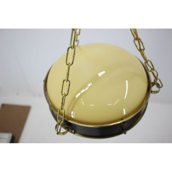 Image 1 of Pair of vintage brass and glass suspensions, Czechoslovakia 1950