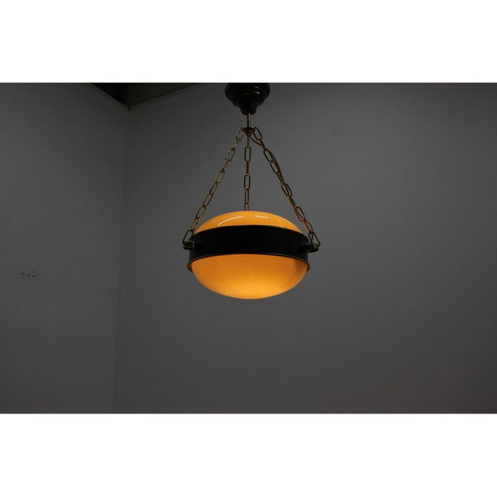 Image 1 of Pair of vintage brass and glass suspensions, Czechoslovakia 1950