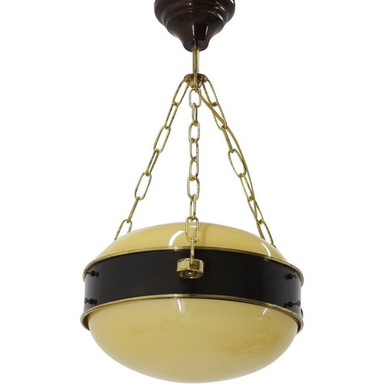 Image 1 of Pair of vintage brass and glass suspensions, Czechoslovakia 1950