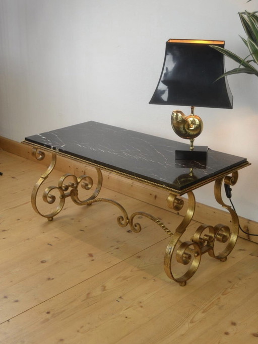 1950S French Wrought Iron Coffee Table With Marble Top