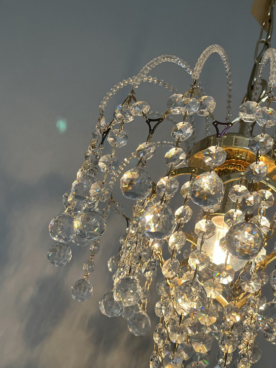 Image 1 of SWAROVSKI BRANDED set 2 chandeliers gilded pendant lamps