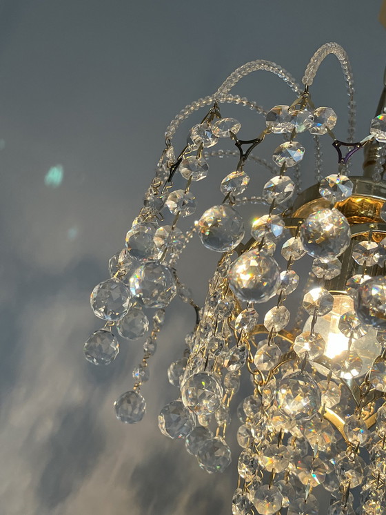 Image 1 of SWAROVSKI BRANDED set 2 chandeliers gilded pendant lamps