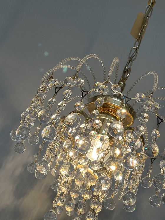 Image 1 of SWAROVSKI BRANDED set 2 chandeliers gilded pendant lamps