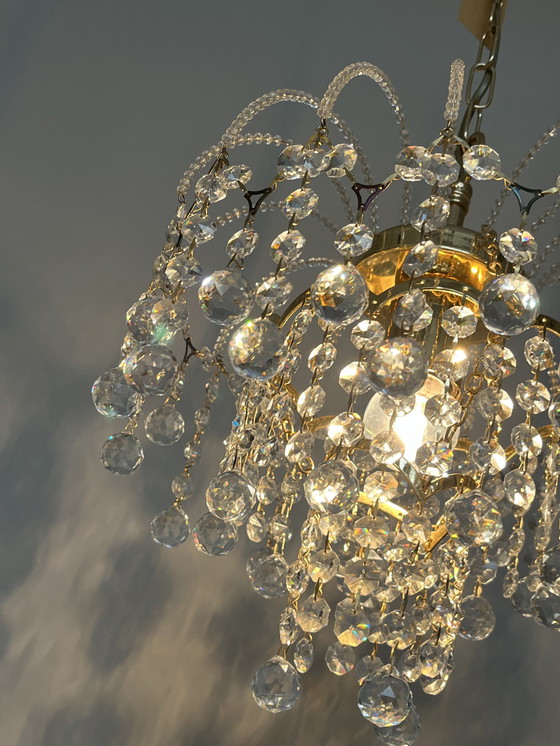 Image 1 of SWAROVSKI BRANDED set 2 chandeliers gilded pendant lamps