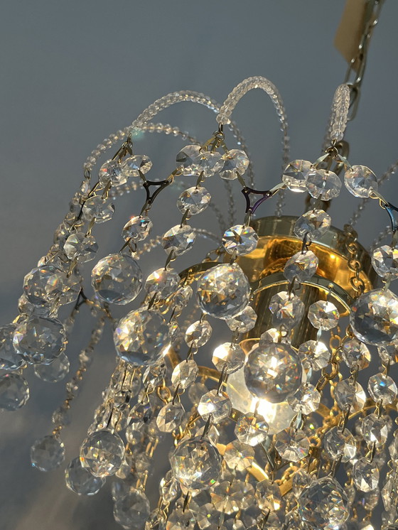 Image 1 of SWAROVSKI BRANDED set 2 chandeliers gilded pendant lamps