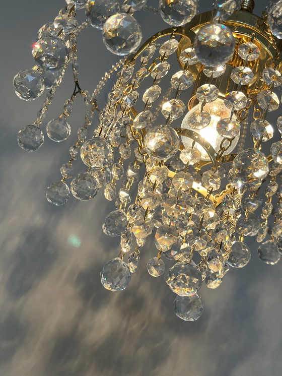 Image 1 of SWAROVSKI BRANDED set 2 chandeliers gilded pendant lamps