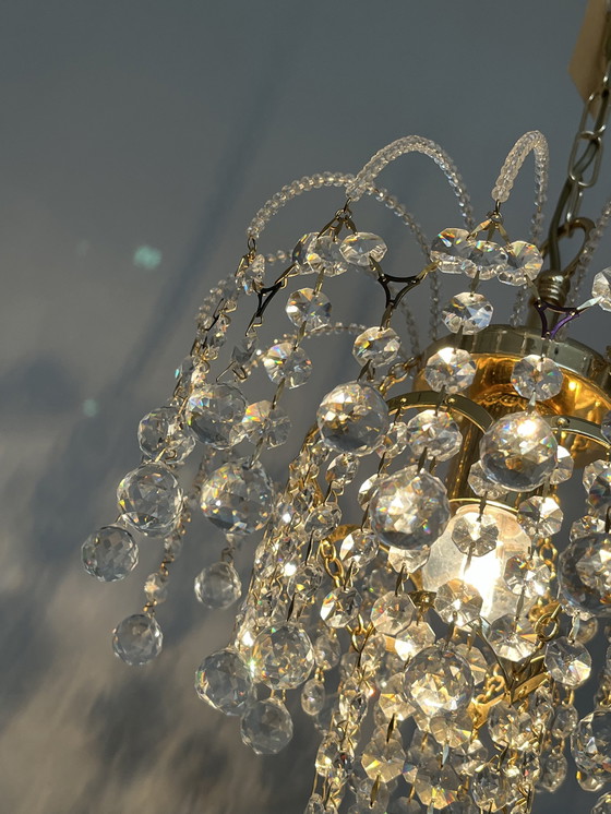 Image 1 of SWAROVSKI BRANDED set 2 chandeliers gilded pendant lamps