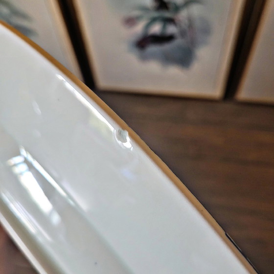 Image 1 of Grande piatto in porcellana asiatica con decoro di uccelli (gru) di colore blu e bianco