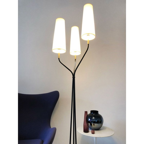 Image 1 of Vintage tripod floor lamp in metal and brass for Lunel, 1955