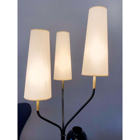 Image 1 of Vintage tripod floor lamp in metal and brass for Lunel, 1955