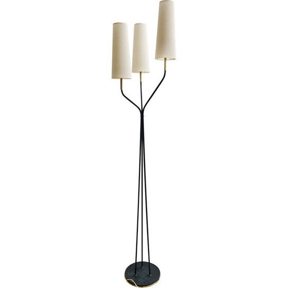 Image 1 of Vintage tripod floor lamp in metal and brass for Lunel, 1955