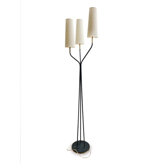 Image 1 of Vintage tripod floor lamp in metal and brass for Lunel, 1955